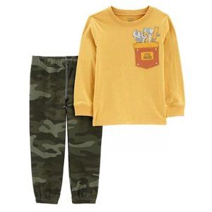 (Two Sets) Carter's Little Builder & Bear Print Baby Boy Tee & Pants 24 Mo NEW